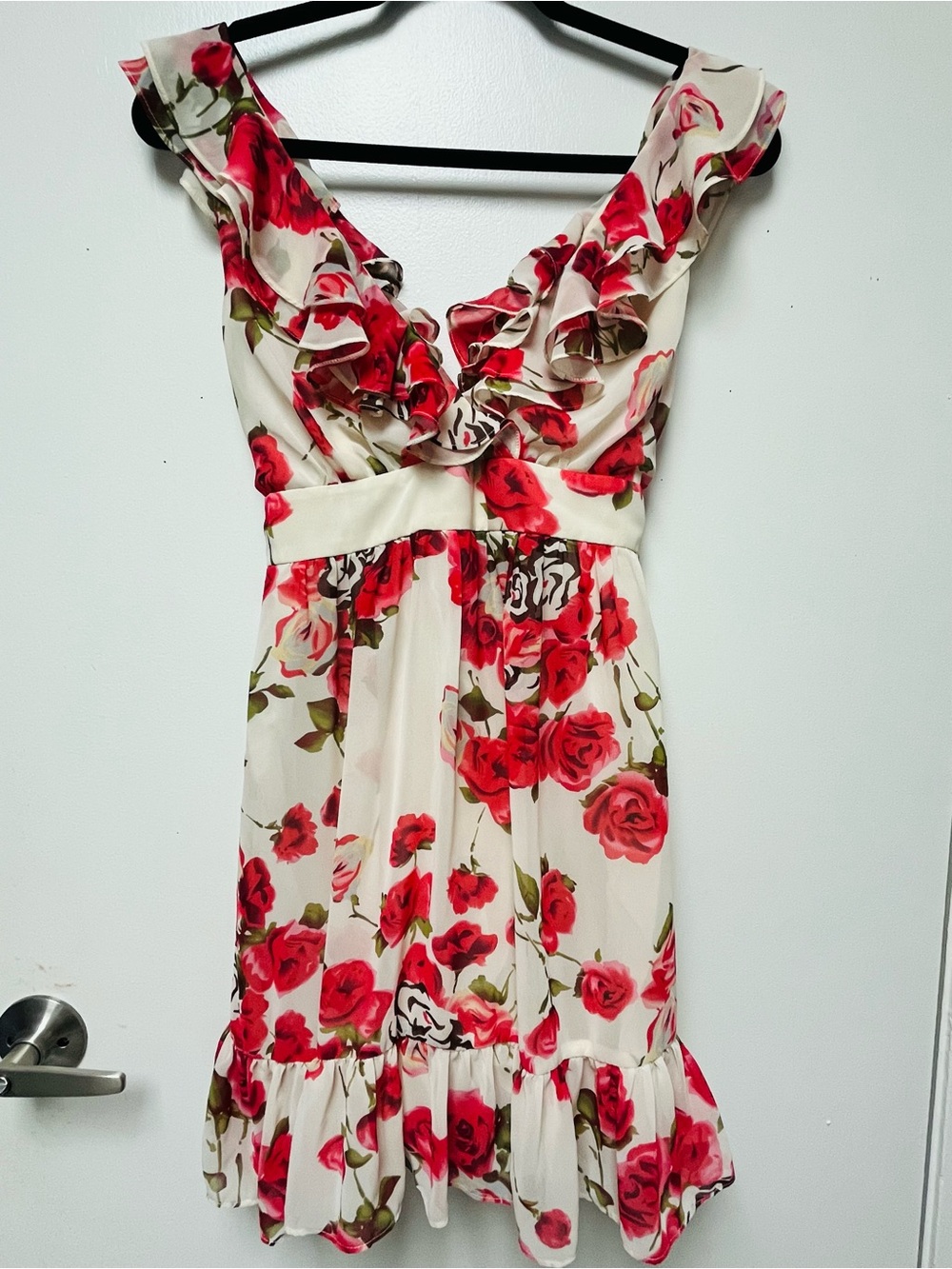 Forever 21 Cream Mini Dress with Red Rose Print